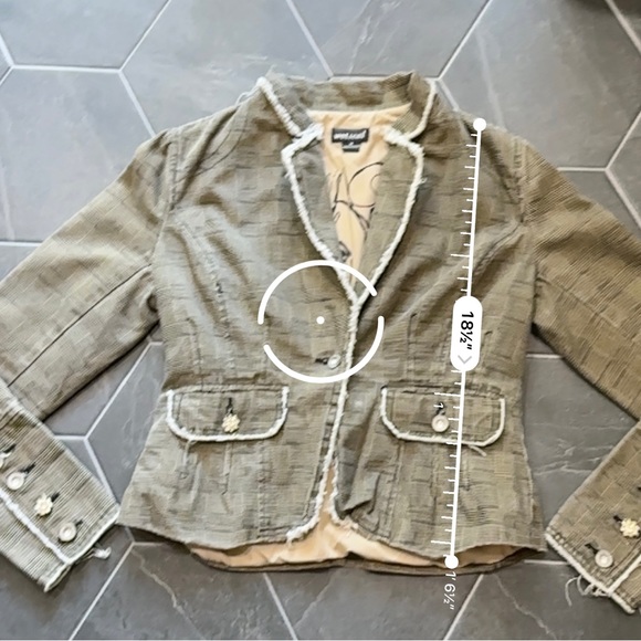 VTG Y2K 2000s Brown Plaid Raw Edge Blazer Button Suit Jacket - Picture 9 of 9